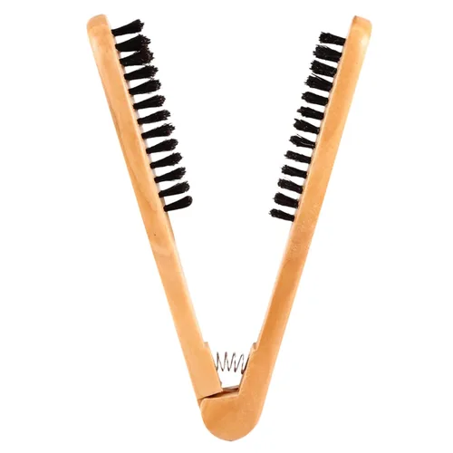 Vista 5 de El doble echó a un lado el peine que endereza el pelo, cepillo desenredante de madera de la forma de V con antiestático, jabalí