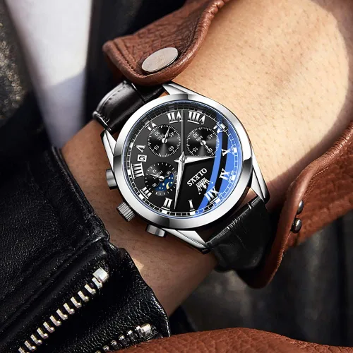 Vista 7 de OLEVS Watch for Men Chronograph Brown Leather Analog Quartz Fashion Business Dress Large Face Men Watch Day Date Luminous Waterproof Casual Male