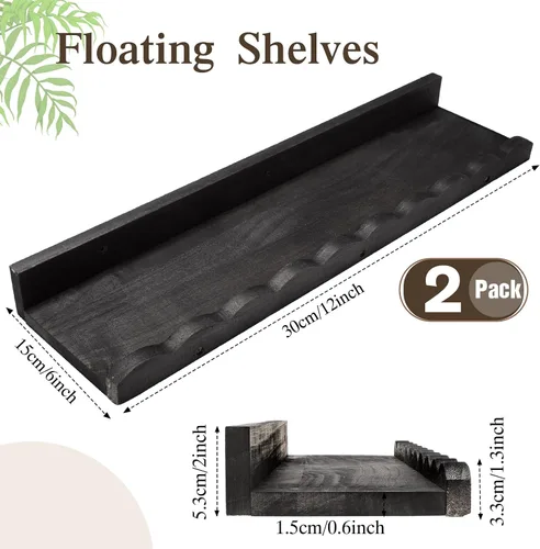Vista 3 de Suzile Juego de 2 estantes ondulados flotantes de pared para habitación, baño, dormitorio, decoración bonita y almacenamiento de libros, juguetes