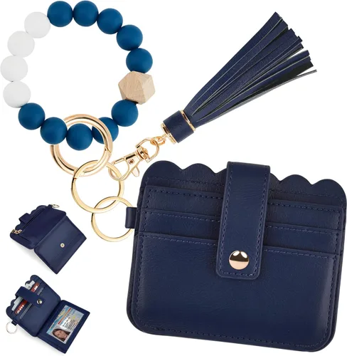 Vista 19 de Cartera de pulsera para mujer con llavero – Tarjetero RFID pequeña cartera con llavero Beige