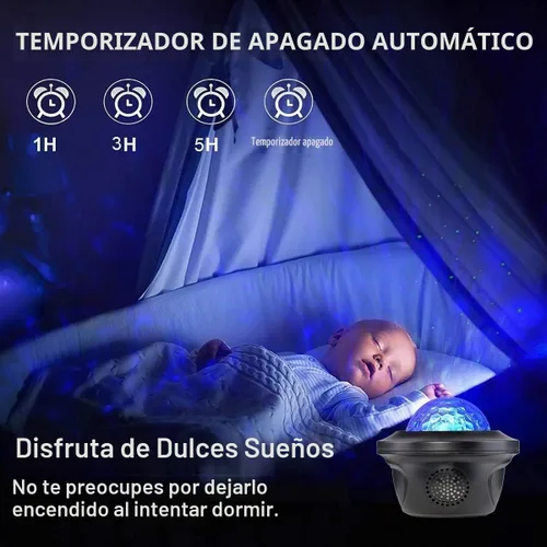 Vista 5 de 20 Efectos de Iluminación Proyector de Galaxia, Altavoz de Música de Gran Proyección, Luz de Galaxia con Control Remoto, Proyector de Luz Nocturna