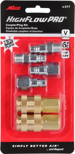 Vista 5 de Milton S-217 Juego de acoplador NPT de 1/4 de pulgada estilo V y clavijas, 6 piezas