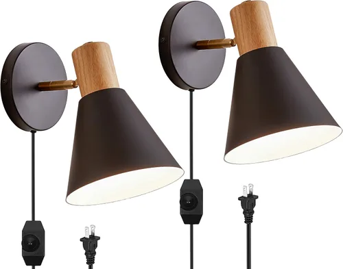 Vista 12 de ClanKin Apliques de pared con interruptor de perilla, lámpara de pared ajustable negra para dormitorio industrial, iluminación de fregadero de baño
