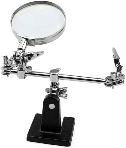 Vista 8 de Soporte de lupa de manos de ayuda con clips de cocodrilo dobles ajustables – Lupa FEITA 5X perfecta para soldar, manualidades, pasatiempos, micro