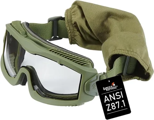 Vista 5 de Lancer Tactical AERO Airsoft gafas tácticas de seguridad ANSI Z87.1 - anti vaho, lentes de 3mm de doble panel para caza, paintball Negro