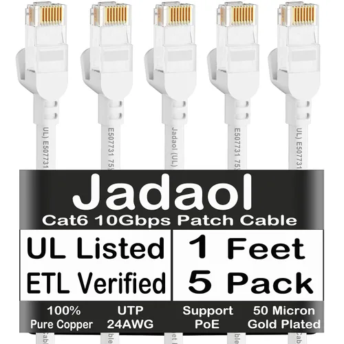 Vista 37 de Cable Ethernet Cat 6 de 1 pie (paquete de 6), para exteriores e interiores, compatible con red Cat7 de 10 Gbps, cable de conexión LAN plano