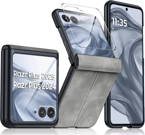 Vista 38 de para Samsung Galaxy Z Flip 7 Funda con protección de bisagras y protector de pantalla incorporado, funda de cuero mate de policarbonato ultradelgada