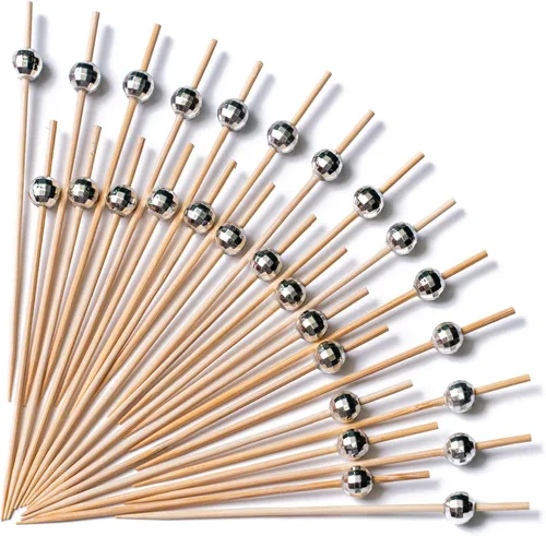 Vista 21 de PuTwo palillos de cóctel hechos a mano 300 unidades palillos de cóctel de bambú natural con cuentas cúbicas en los extremos, ecológicos, pinchos