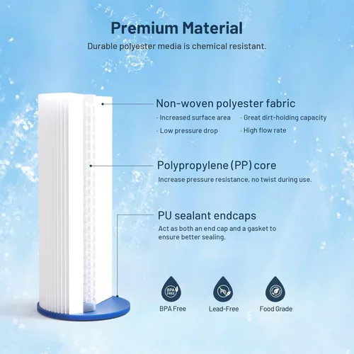 Vista 3 de Cartuchos de repuesto de filtro de agua de 2 etapas de 10 x 4.5 pulgadas para toda la casa, sedimento plisado de 20 micras y filtros de agua