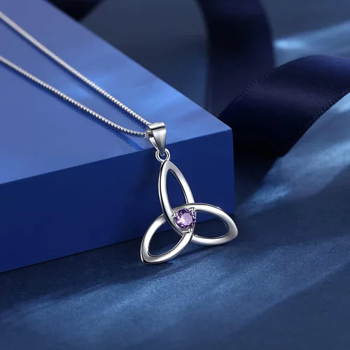 Vista 2 de JIANGXIN Irish Celtic Triquetra Knot Birthstone 925 Sterling Silver Pendant Necklace for Women Rhodium Plated Healthcare Fine Jewelry