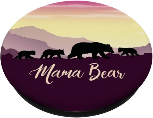 Vista 2 de Mama Bear Pop Socket 3 Cubs Morado Sunset Madre Día Regalo – PopSockets Grip y soporte para teléfonos y tabletas