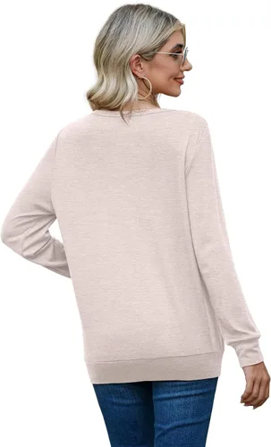 Vista 4 de JINKESI Blusa casual de manga larga para mujer, cuello redondo