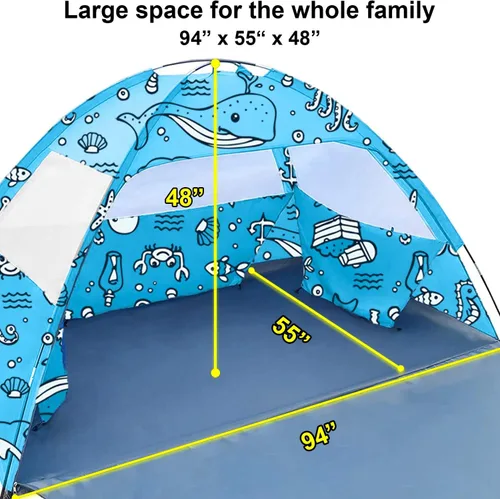 Vista 2 de Ocean World - Tienda de campaña de playa para 3 a 4 personas para familias y bebés, artículos esenciales de playa geniales para sombra, protección