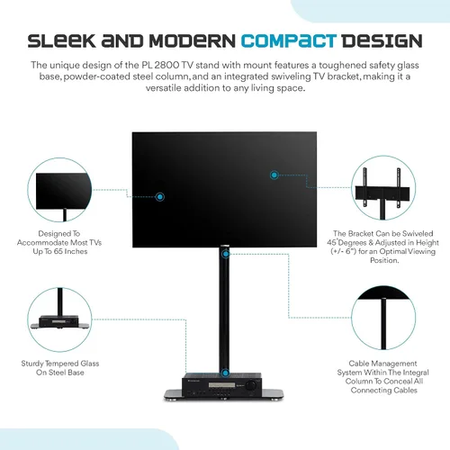 Vista 5 de SONOROUS PL-2800 - Soporte de TV premium para sala de estar, soporte de piso de TV de lujo con base de vidrio templado, soporte de soporte de TV LED
