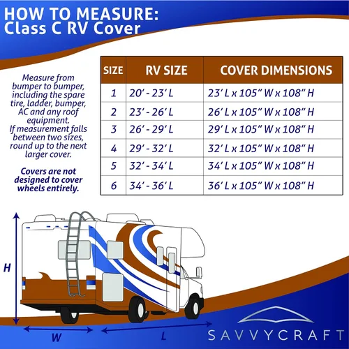 Vista 7 de SavvyCraft Funda mejorada para autocaravana de clase C, transpirable, impermeable, resistente al desgarro, para autocaravana clase C de 20 pies - 23