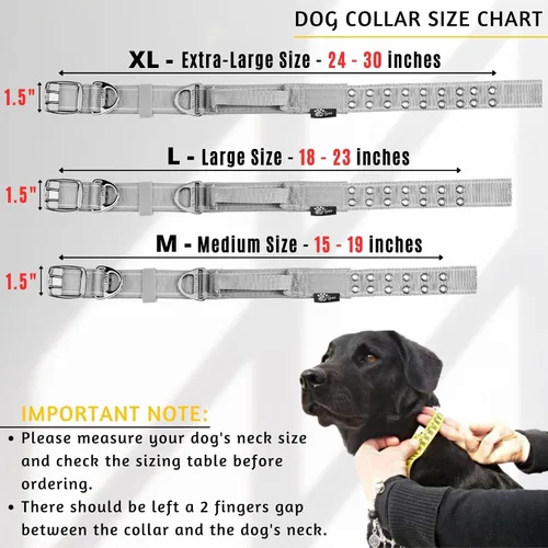 Vista 2 de ADITYNA Collar de perro resistente para perros grandes, collar gris reflectante con asa para entrenar y caminar, ancho, grueso, táctico, acolchado