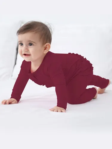 Vista 18 de GUISBY Rayon - Mameluco de manga larga para bebé, sin pies, cremallera de 2 vías con volantes, para dormir de 0 a 24 meses Negro