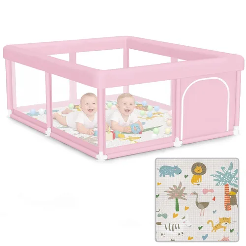 Vista 21 de Hiaksedt Corralito, cerca para bebés y niños pequeños, para interiores y exteriores, con malla transpirable anticaídas (color rosa) Estructura