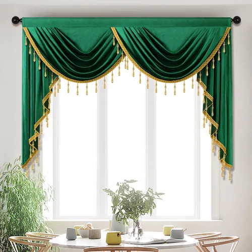 Vista 24 de Cenefas de cortina de terciopelo negro de lujo para sala de estar con cuentas (39 pulgadas, 1 panel)