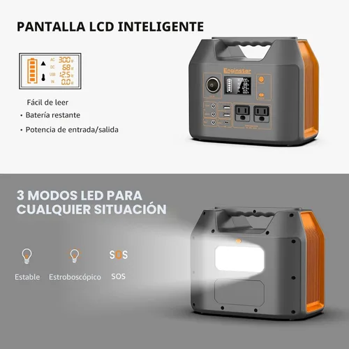 Vista 2 de Generador Solar con Paneles, EnginStar Generador Solar de 300W con Panel Solar de 60W, Banco de Energía Portátil de 80000mAh con Enchufe AC para Uso