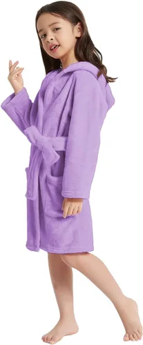 Vista 3 de V.&GRIN Bata de baño de forro polar con capucha para niñas de 3 a 14 años
