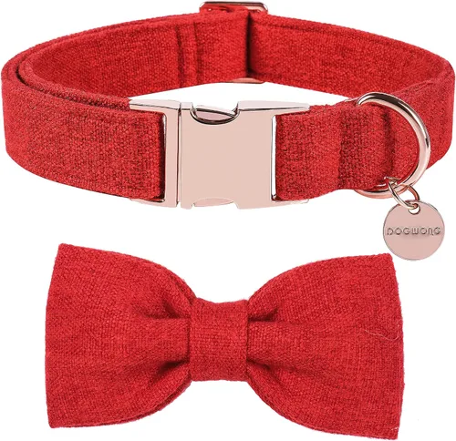 Vista 13 de DOGWONG Collar de algodón de cáñamo para perro con lazo, collar verde para mascotas, duradero, ajustable, collar para cachorros para perros