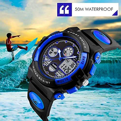Vista 4 de PASNEW Reloj para niños, relojes multifuncionales para niños, calendario de alarma LED, reloj deportivo impermeable para niños, relojes con esferas