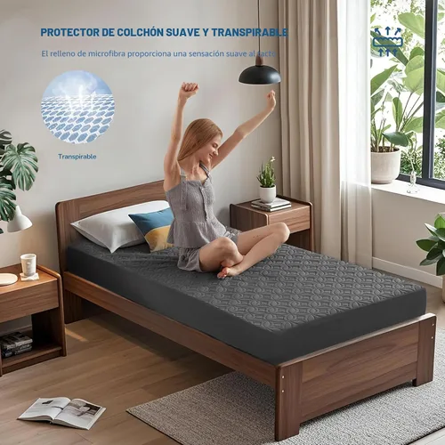 Vista 3 de BEDLORE Protector de colchón impermeable, protector de colchón de tamaño individual con bolsillo profundo de 6 a 15 pulgadas de profundidad, suave