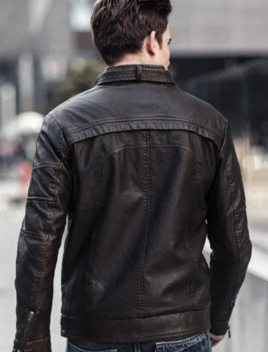 Vista 2 de CHOUYATOU - Chaqueta de piel sintética para hombre