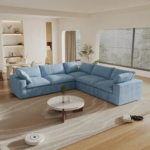 Vista 56 de Cloud - Sofá modular convertible de 80.3 pulgadas en forma de L para sala de estar con otomana de almacenamiento, sofás profundos minimalistas, Negro