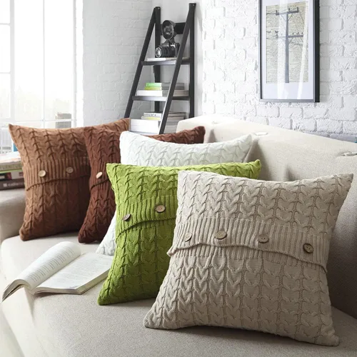Vista 2 de Funda cuadrada de cojín tejida de punto de algodón para sofá, cama, decoración del hogar