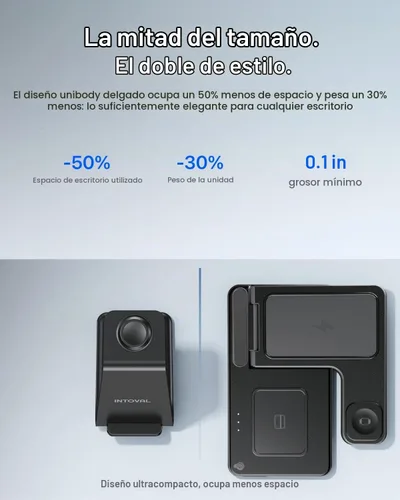 Vista 7 de Intoval Estación de carga inalámbrica 3 en 1 para iPhone y Apple Watch, soporte de cargador inalámbrico rápido, base de carga de escritorio compacta