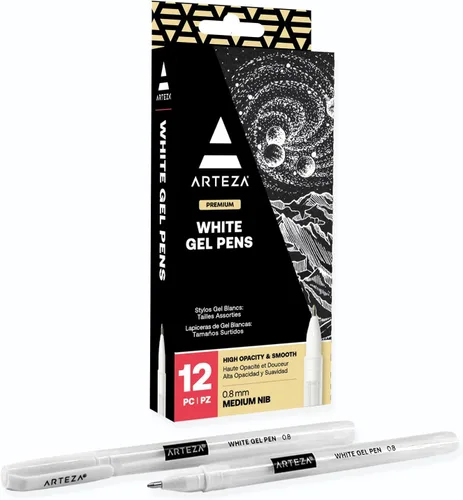 Vista 8 de ARTEZA Bolígrafos de gel blancos, paquete de 3, bolígrafos blancos para artistas, ideales para dibujar y escribir