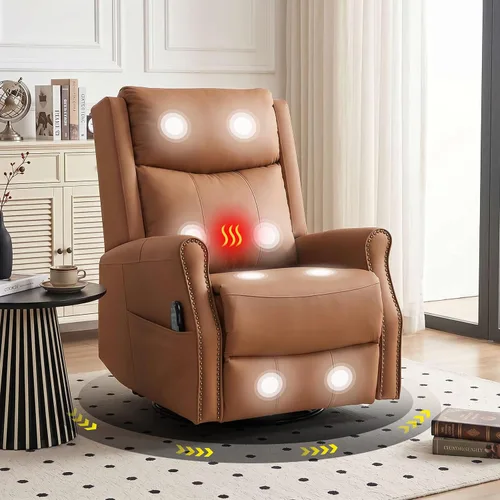 Vista 9 de Faux Leather Manual Swivel Rocker Recliner Chair, Vibration Massage, Gray Grey