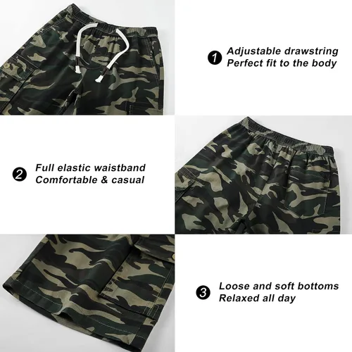 Vista 3 de VtuAOL Pantalones cortos cargo para mujer, cintura elástica, cómodos, de algodón, holgados