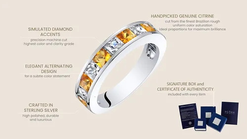 Vista 4 de PEORA Anillo de boda Half Eternity para mujer, plata de ley 925 con piedras preciosas de corte princesa, tallas 5 a 9
