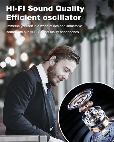 Vista 6 de FEICO Auriculares de conducción ósea, auriculares Bluetooth 5.3 de oreja abierta con micrófono Modo MP3 integrado de 32 GB y 10 horas de Negro