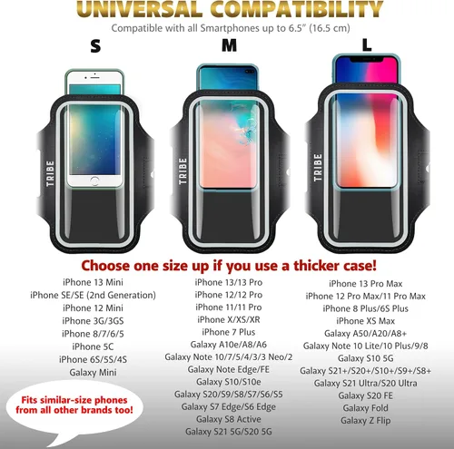 Vista 5 de TRIBE - Funda brazalete resistente al agua para teléfono celular, soporte para correr para iPhone Pro Max Plus Mini SE (13/12/11/X/XS/XR/8/7/6/5)