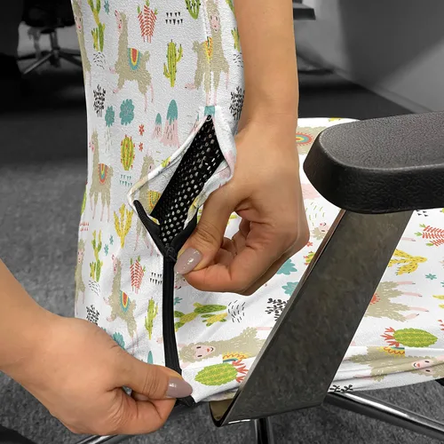 Vista 40 de Lunarable Funda para silla de oficina tribal, diseño azteca, nativo americano, geométrico, simbolismo étnico con espirales de triángulos, elástico