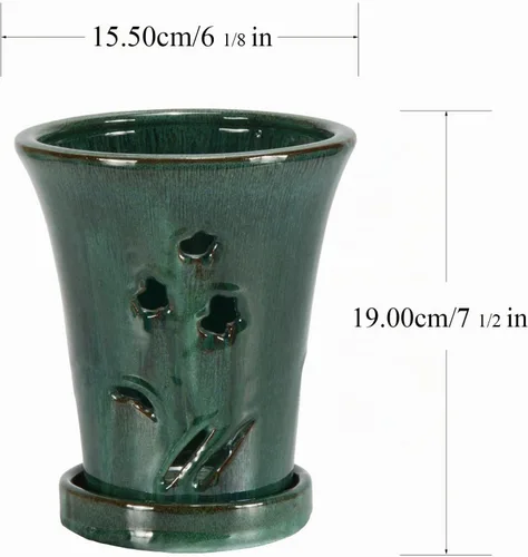 Vista 5 de W&W Orchid Pot with Holes and Saucer for Repotting, 6 * 7 Inch, Green Mix Gree Mix