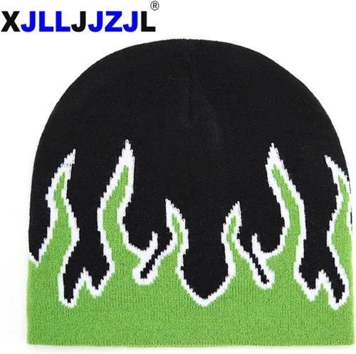 Vista 6 de Gorro de esquí de punto de llama verde, gorra de esquí Slouchy Rock Punk Skull Cap, Verde