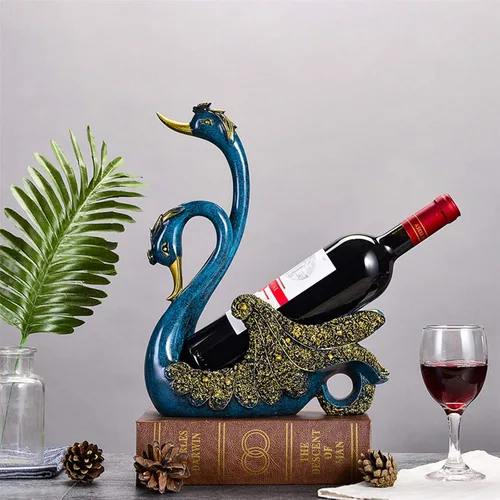 Vista 3 de Fantes Soporte para vino de cisne, soporte para botellas, mostrador, soporte de almacenamiento para boda, fiesta, decoración del hogar (cisne azul)