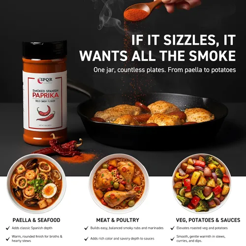 Vista 5 de Pimentón ahumado XL de 7 onzas en tarro gourmet grado restaurante audaz sabor a pimentón español ahumado por SPQR Seasonings