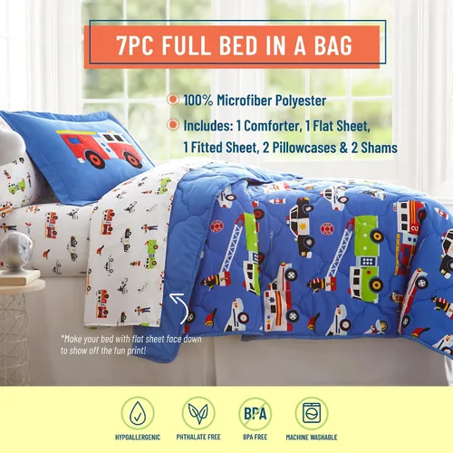 Vista 2 de Wildkin Cama matrimonial en una bolsa – Juego de ropa de cama de microfibra de 7 piezas con edredón, funda de almohada y sábanas – Heroes