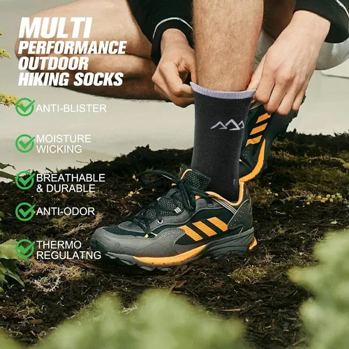 Vista 12 de innotree 3 Pack Men's Merino Wool Hiking Socks, Micro Crew Cushioned Hiking Walking Thermal Moisture Wicking Trekking Socks