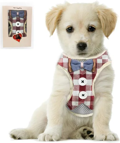 Vista 7 de Bark Lover Arnés para cachorro pequeño con corbatín, chaleco ajustable de malla para perros pequeños, gatitos, perfecto para fiestas, bodas y Negro