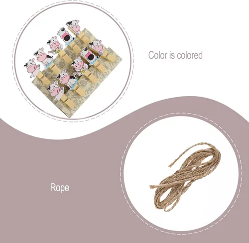 Vista 3 de COLLBATH Paquete de 5 clips de fotos de madera con cuerdas, soportes decorativos para fotos, manualidades y pancartas, clips compactos y colgantes