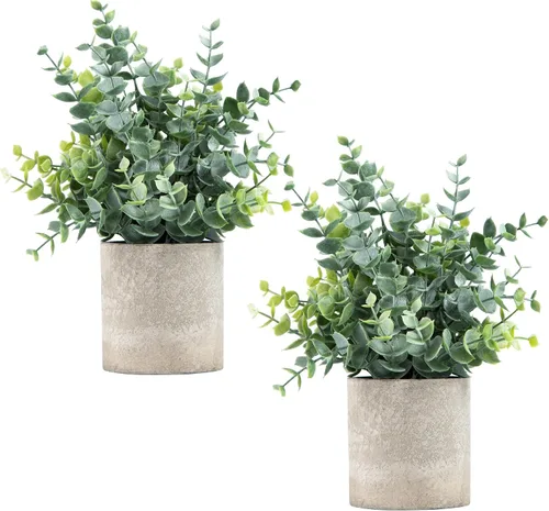 Vista 9 de Coferset 2 Pack Small Fake Plants Eucalyptus Potted,Black Negro-pequeño