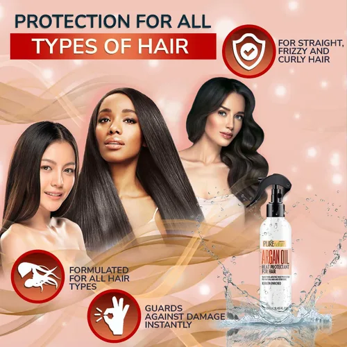 Vista 9 de Pure Nature - Máscara de aceite de argán marroquí y spray protector contra el calor con queratina para cabello seco y dañado, sin sulfatos, sin