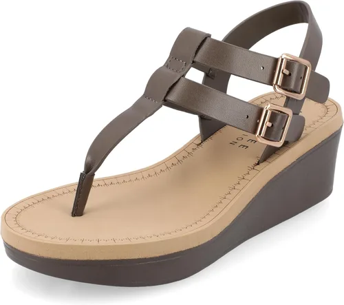 Vista 7 de Journee - Sandalias de tacón de cuña para mujer con plataforma y hebilla, correa al tobillo
